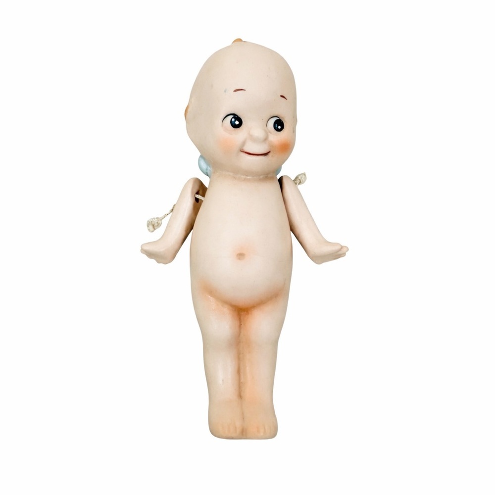 Antique Kewpie Nippon Made in Japan 5” Jointed Bisque Doll Blue Tips Vintage